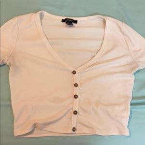 White crop top with button down